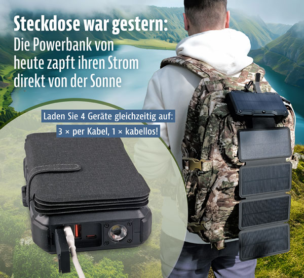 Powerbank mit 5 Solarpanels- Sehr gut